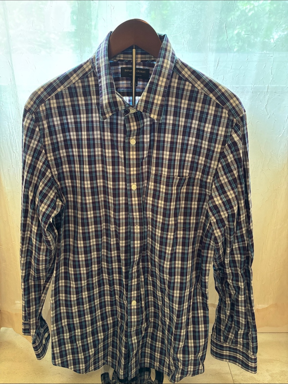 Banana Republic Navy and White Plaid Button-Down Shirt